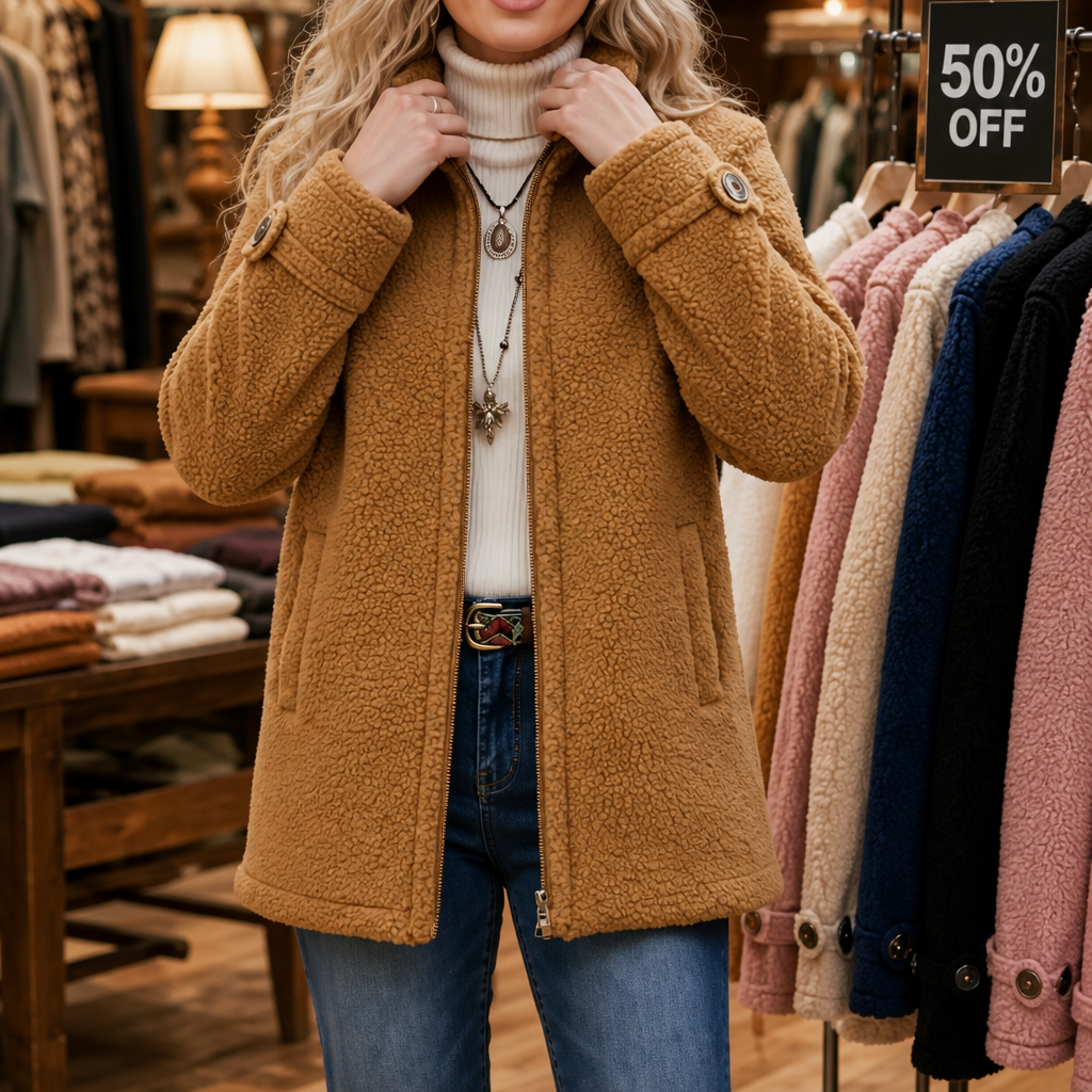 Velmora | Zip-Up Jacket – Plush Fleece-Look with High Collar