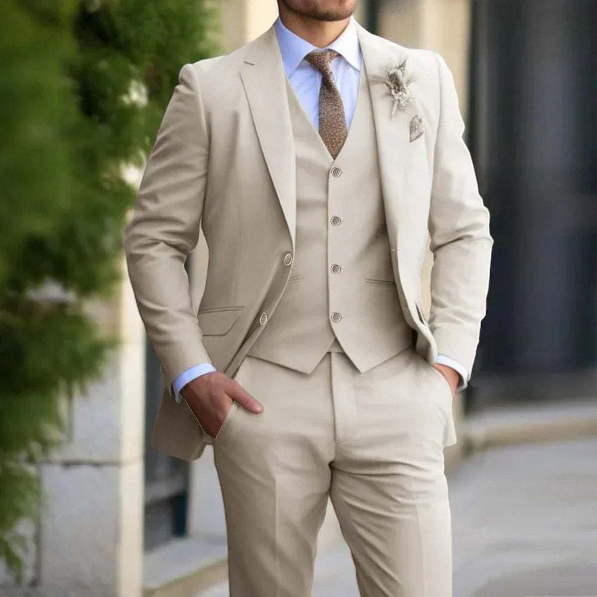 Braun | Slim Fit Suit for Men – 3-Piece Complete Look