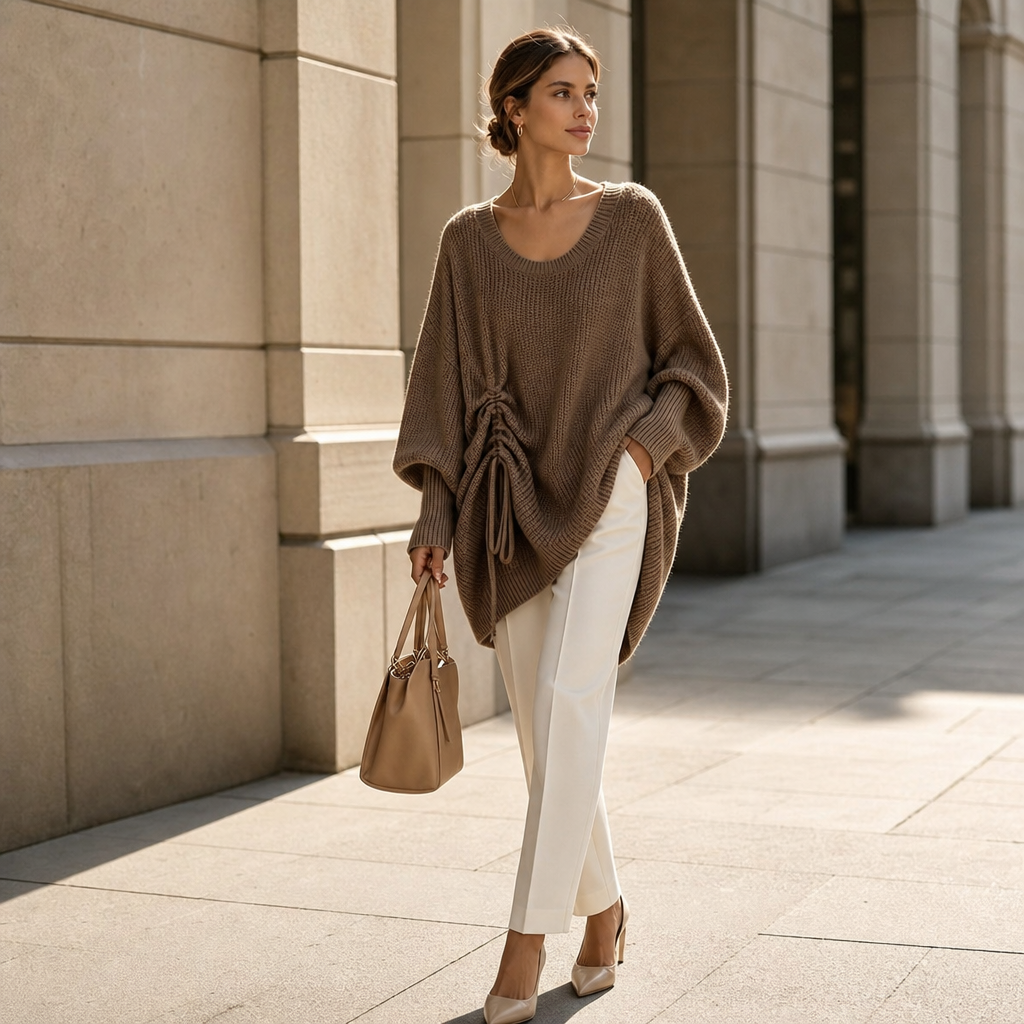 Wearbella | Oversized Knit Sweater met Zijdrawstring
