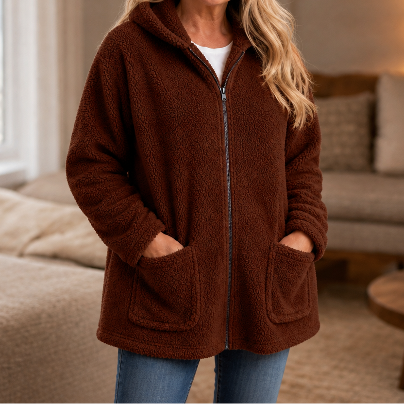 Cozelle | Plush Hooded Oversized Zip-Up Jacket