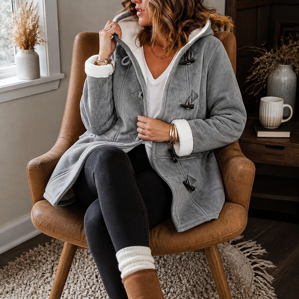 Plushbelle | Faux Shearling Hooded Winter Coat – Warm und Elegant