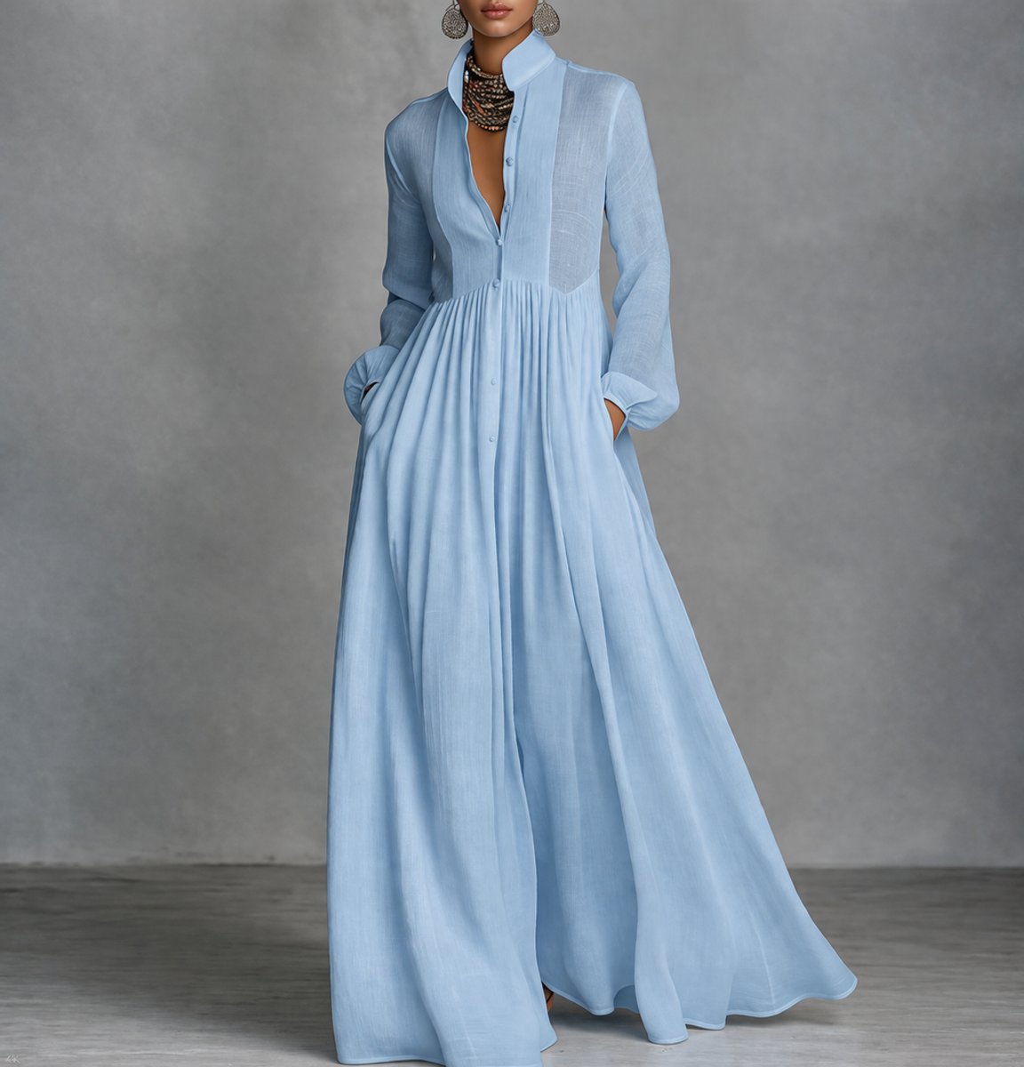 Vanessa | Elegantes und müheloses Langarm Maxi Hemdkleid