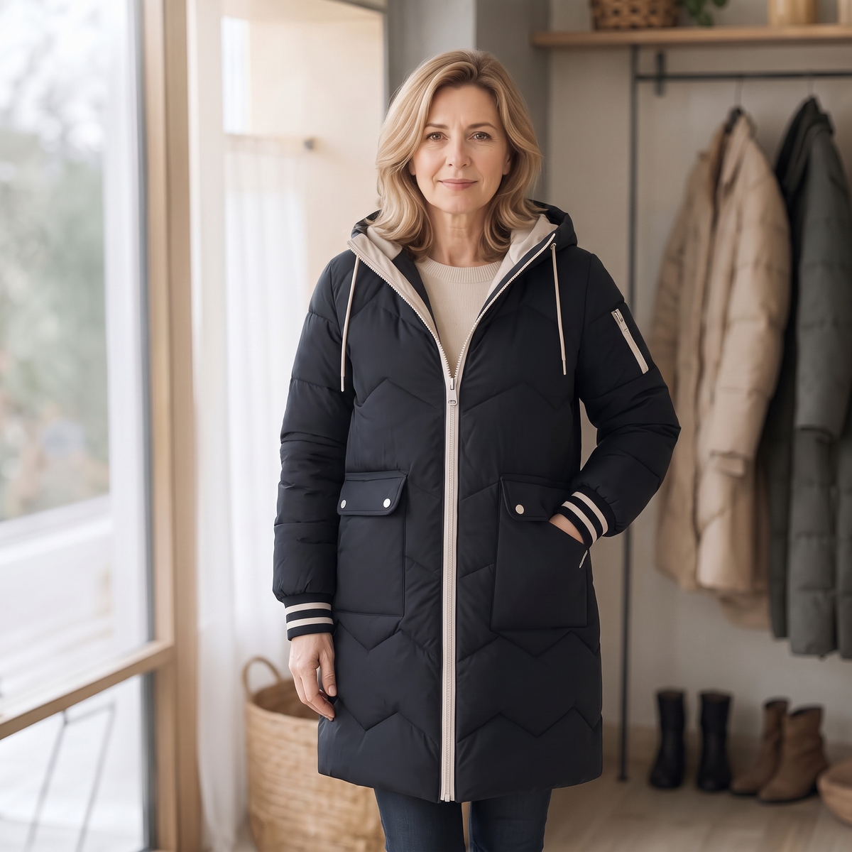 Cozyelle | Hooded Mid-Length Puffer Coat – Warm en Stijlvol voor Vrouwen
