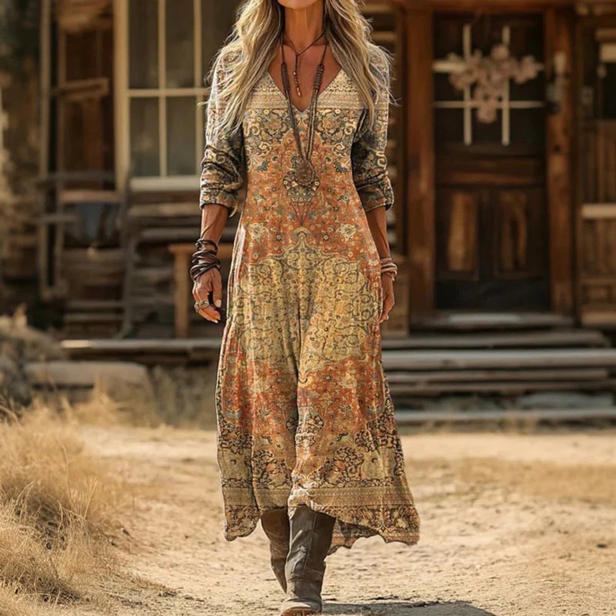 Clara | Zeitlose böhmische Romantik mit dem Langarm Maxikleid