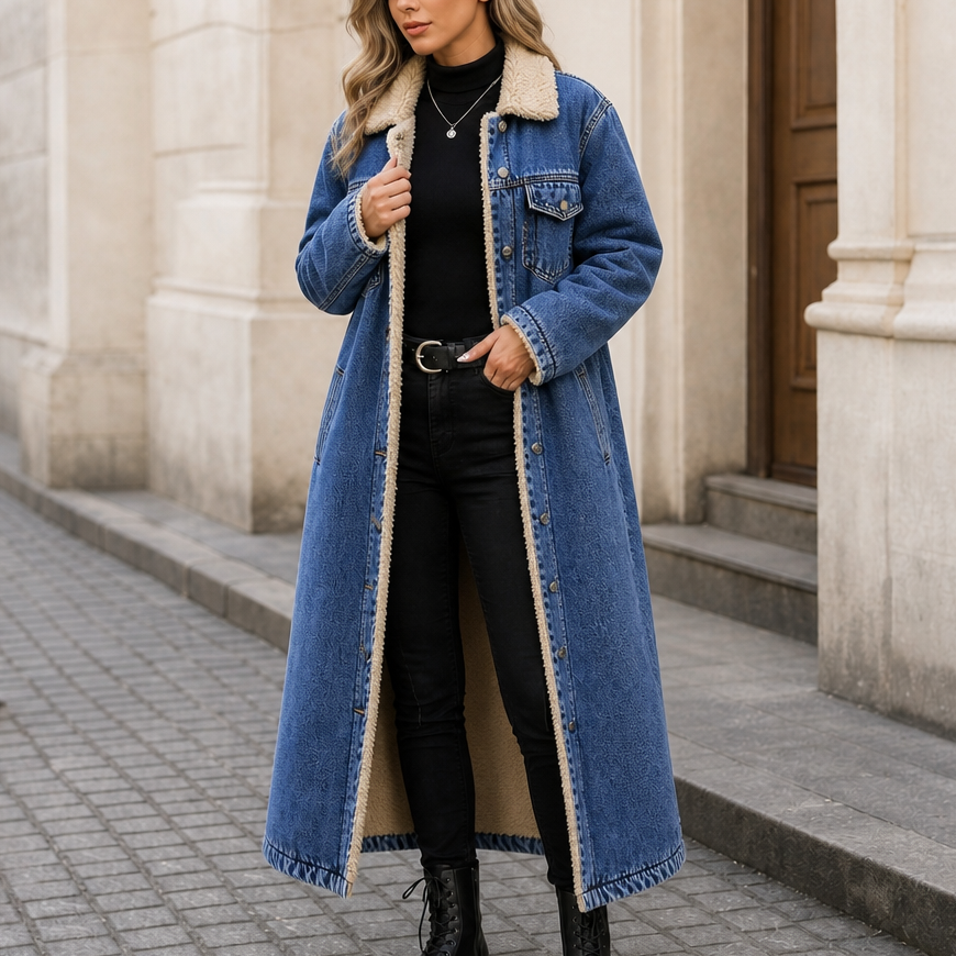 Denora | Denim Coat – Mit Warmem Teddy-Fleece-Futter