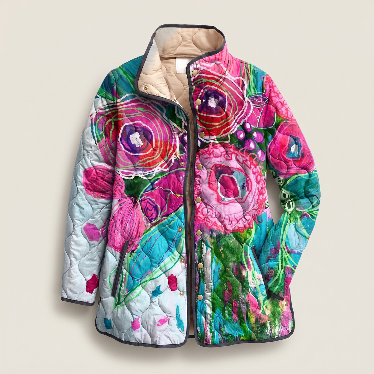 Mira | Quilted Jacket – Eleganter Blumenprint für Damen