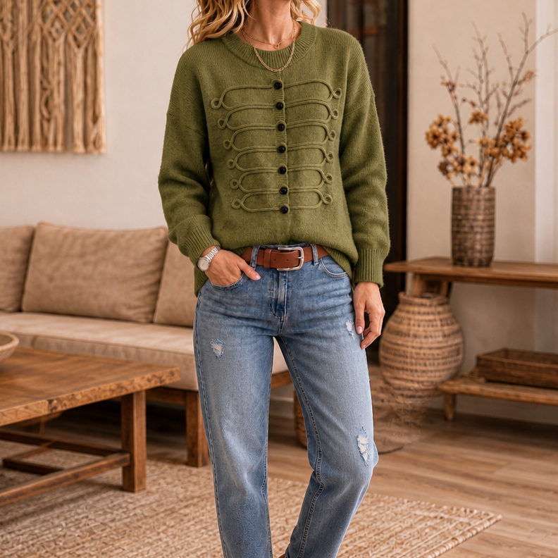 Braidenne | Knit Sweater met Gevlochten Koord en Knopen