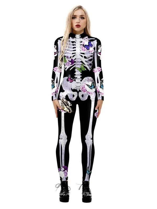Ornella | Halloween Kostüm – Blumen Skelet Druck