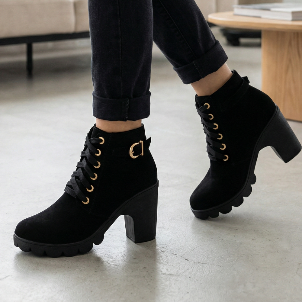 Strovia | Chunky Heel Ankle Boots – Stilvolle Stiefel mit Kunstfellfutter