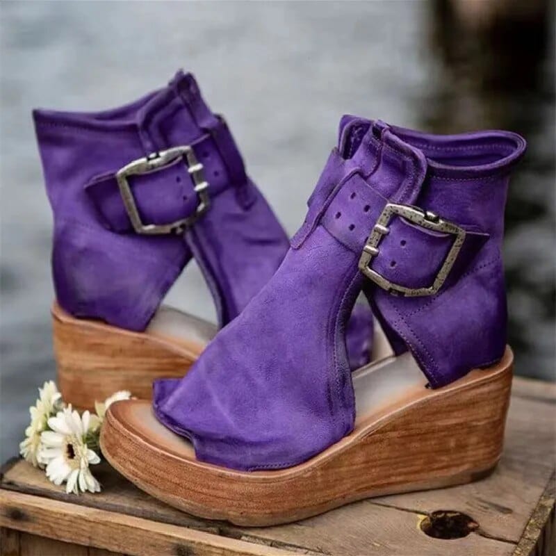 Luna | Moderne Keilabsatz Stiefeletten mit offenem Zehenbereich