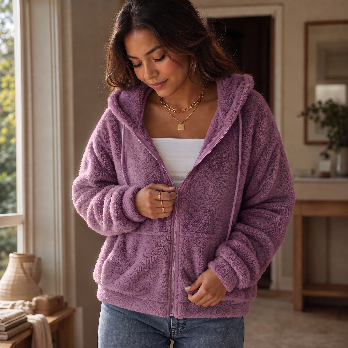 Cloudhug | Hooded Plush Zip-Up Jacket – Kuscheliger Stil für Frauen