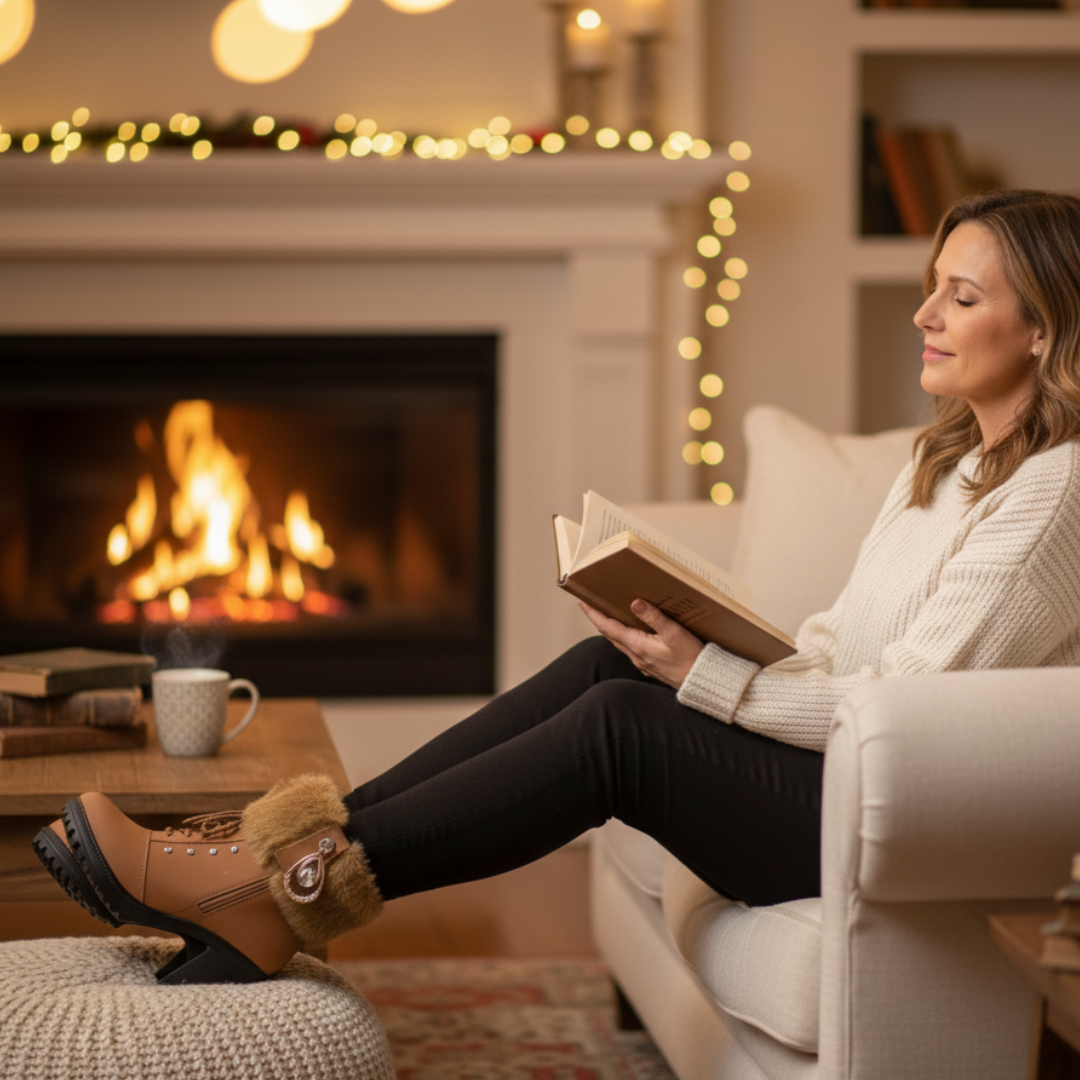 Velurea | Winter Boots – Elegante Kunstpelz Blockabsätze für Frauen