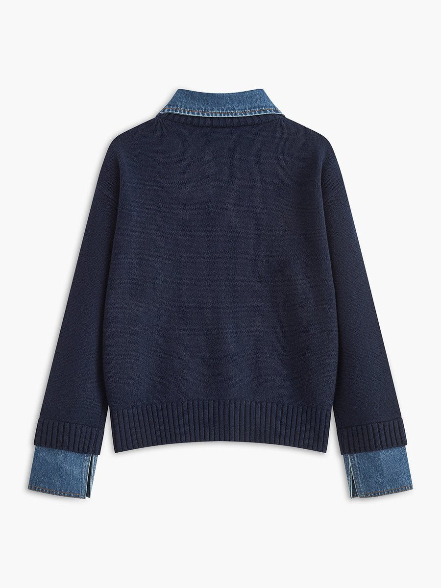 Franziska | Eleganter und stilvoller Damen Strickpullover mit Jeanskragen