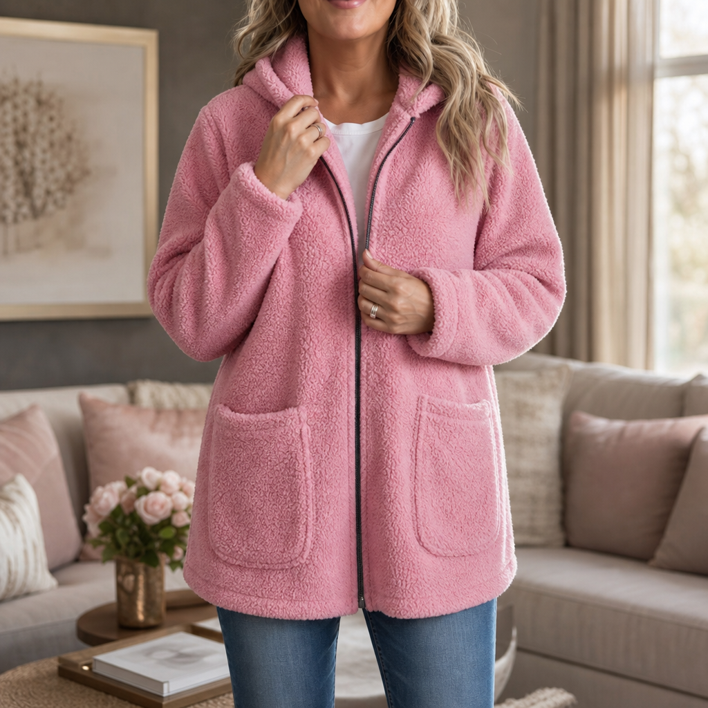 Cozelle | Plush Hooded Oversized Zip-Up Jacket