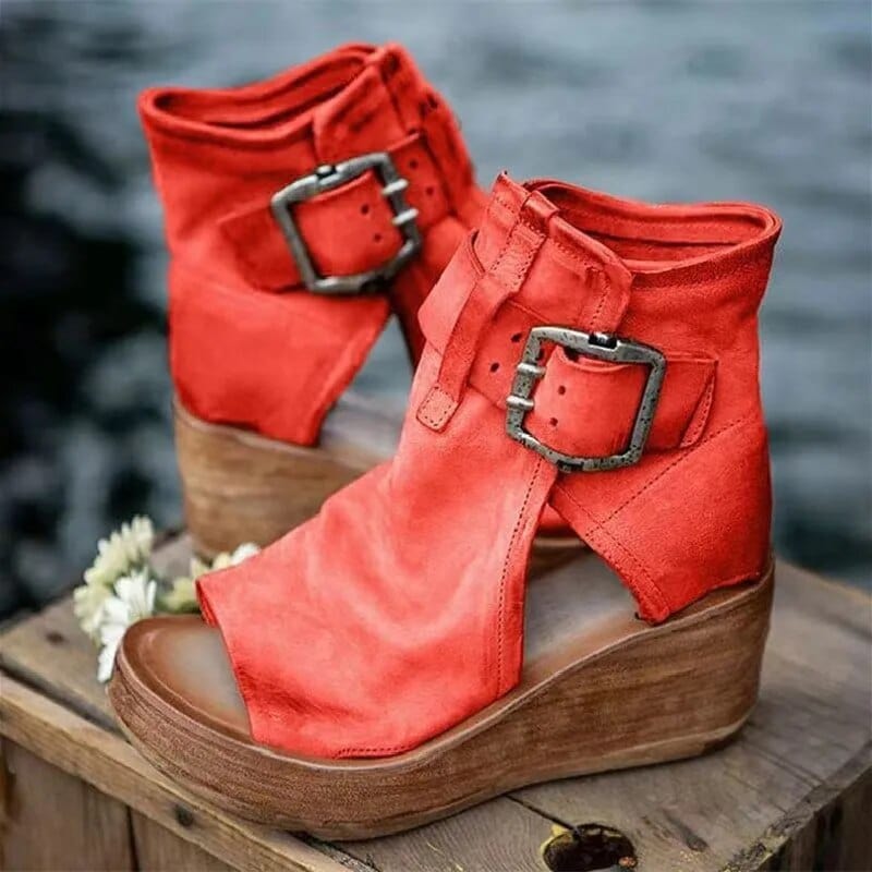 Luna | Moderne Keilabsatz Stiefeletten mit offenem Zehenbereich