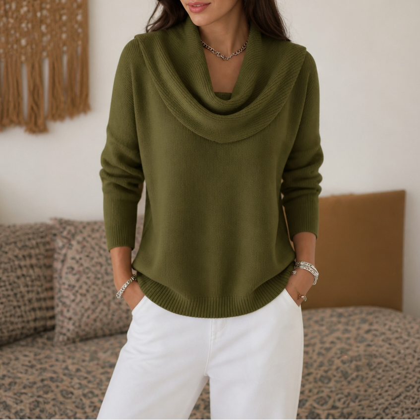 Draveline | Cowl Neck Drape Knit Sweater – Comfortabele Rimpelstijl voor Vrouwen