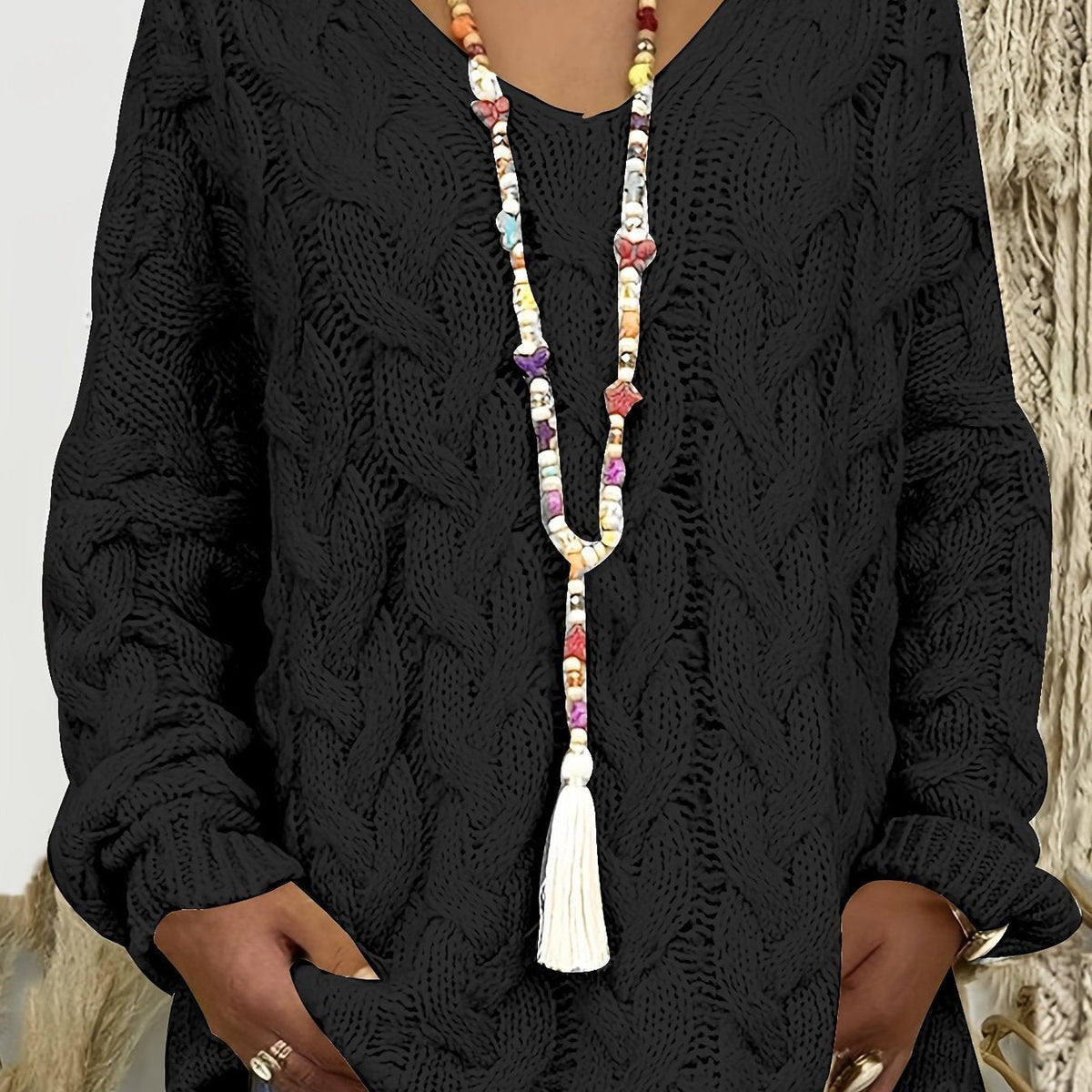 Florence | Cable-Knit Sweater – Relaxed V-Neck Style
