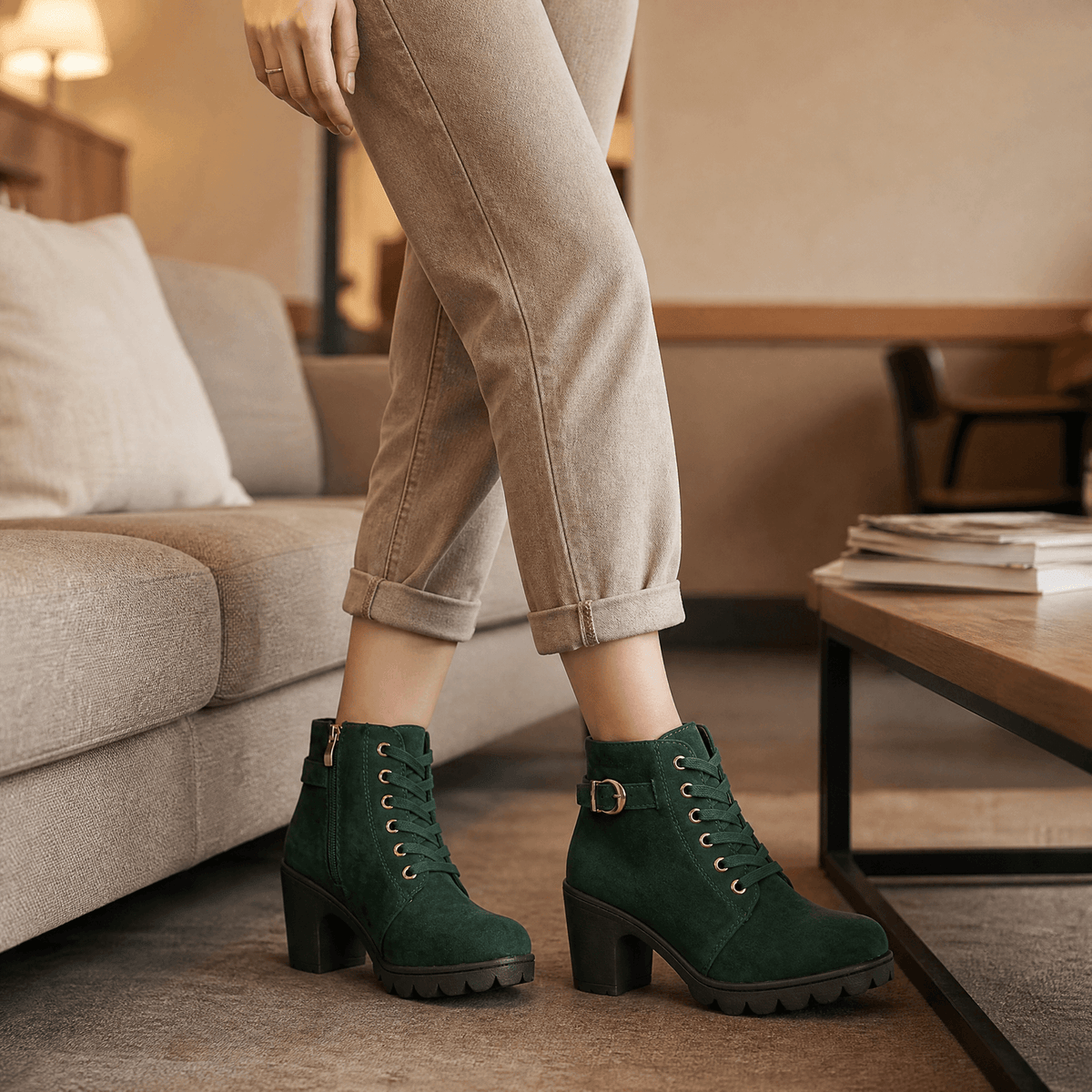 Strovia | Chunky Heel Ankle Boots – Stilvolle Stiefel mit Kunstfellfutter