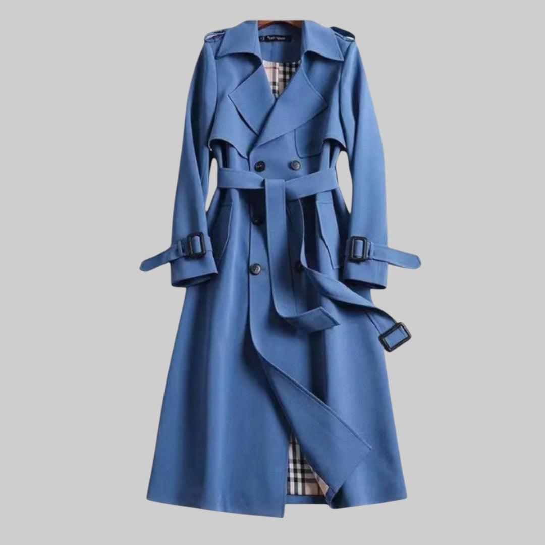 Evelyn | Langer und eleganter zweireihiger Damen Trenchcoat
