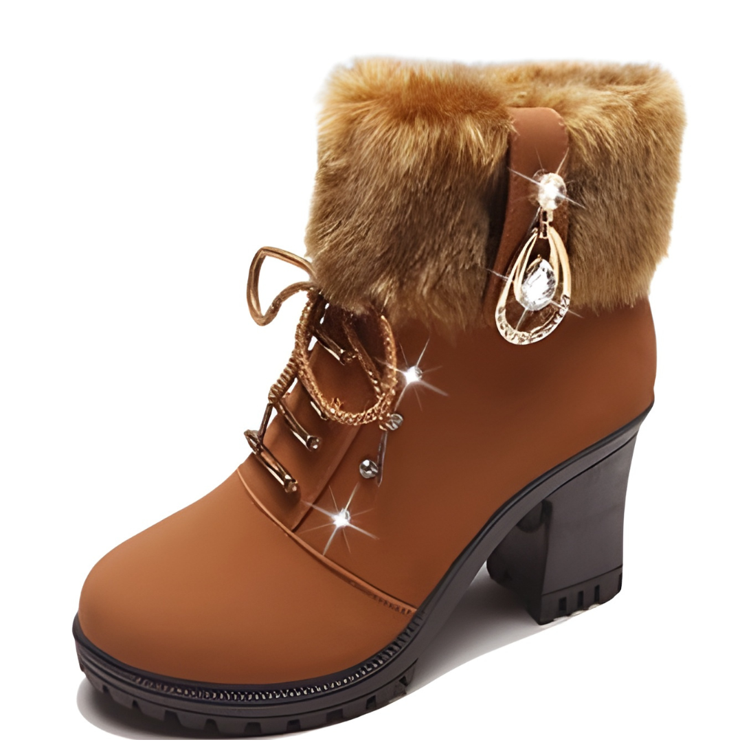 Velurea | Winter Boots – Elegante Kunstpelz Blockabsätze für Frauen