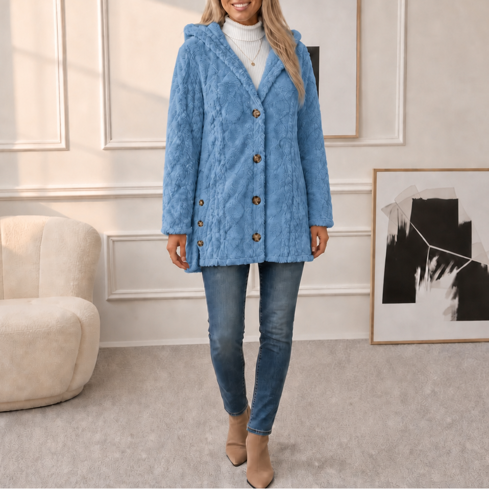 Wearbella | Diamond Jacquard Plush Hooded Coat – Elegantes Design für Damen