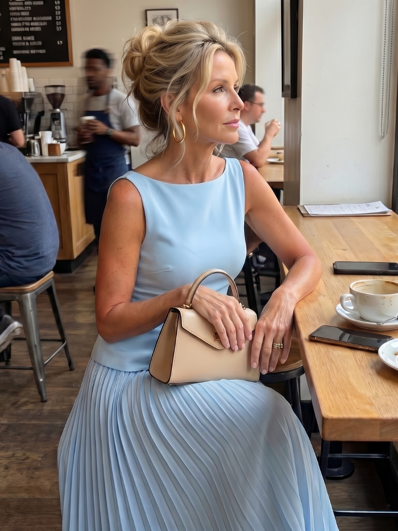 Rhodes | Midi Dress – Strukturiertes Oberteil mit Faltenrock