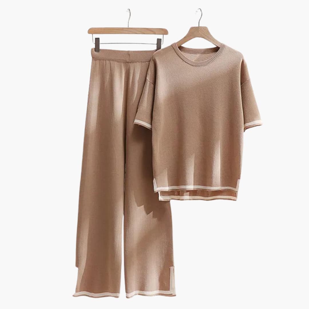 KnitStyle | Knit Set – Relaxed Short-Sleeve Top and Wide-Leg Trousers for Women