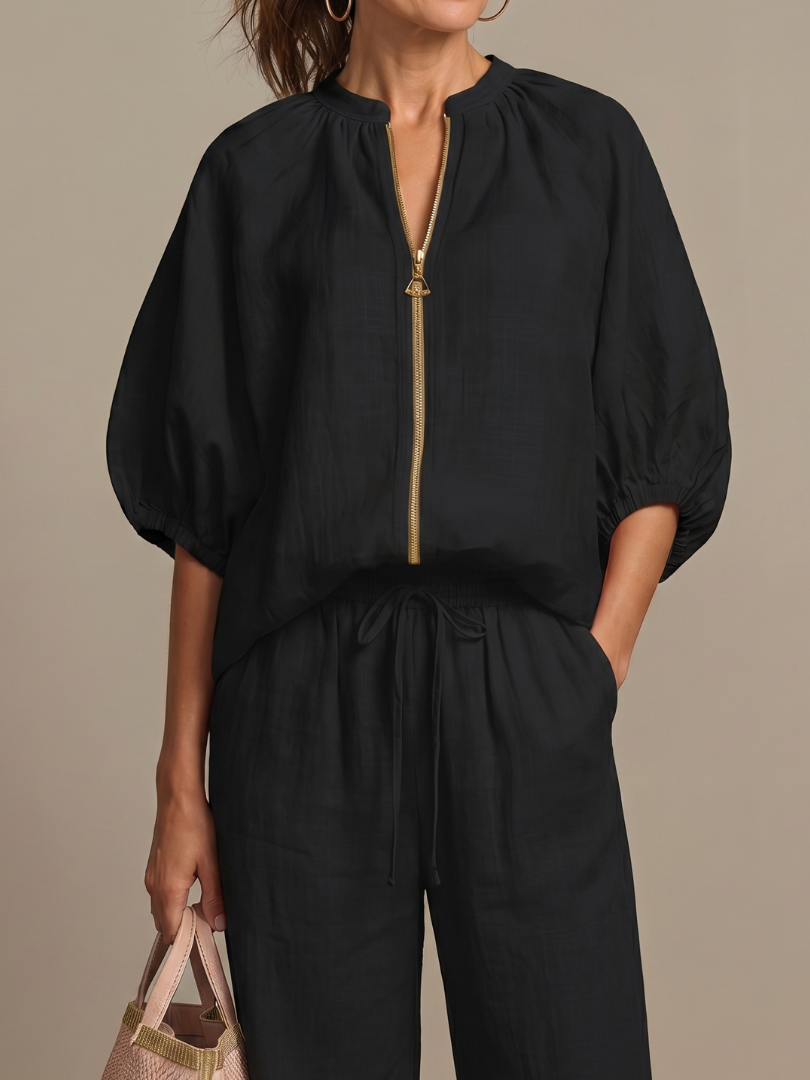 Nadia | Blouson Top Set – Leichte Bluse mit weitem Bein