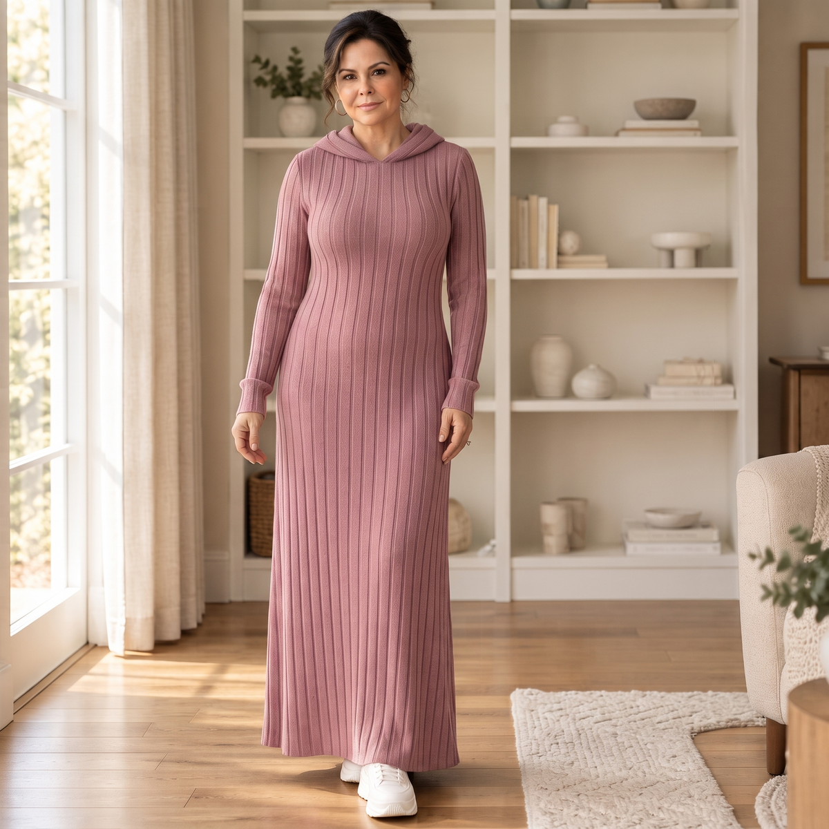 Ribwarm | Hoodie-Maxikleid aus Rippenstrick