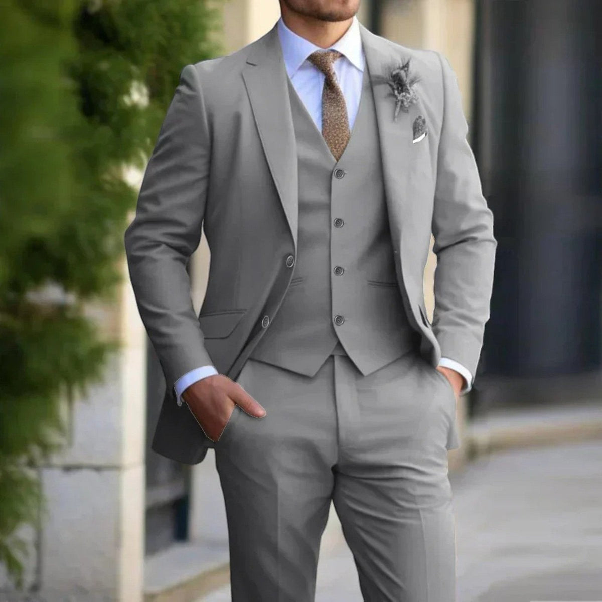 Braun | Slim Fit Suit for Men – 3-Piece Complete Look