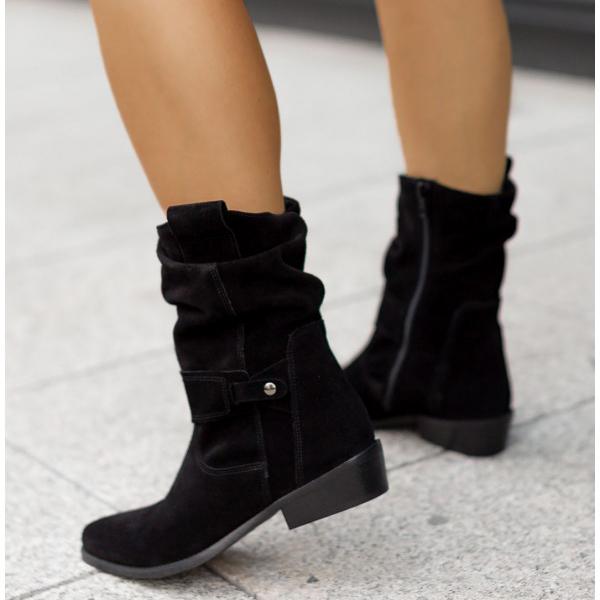 Juliane | Lässige Slouch Stiefeletten mit niedrigem Blockabsatz
