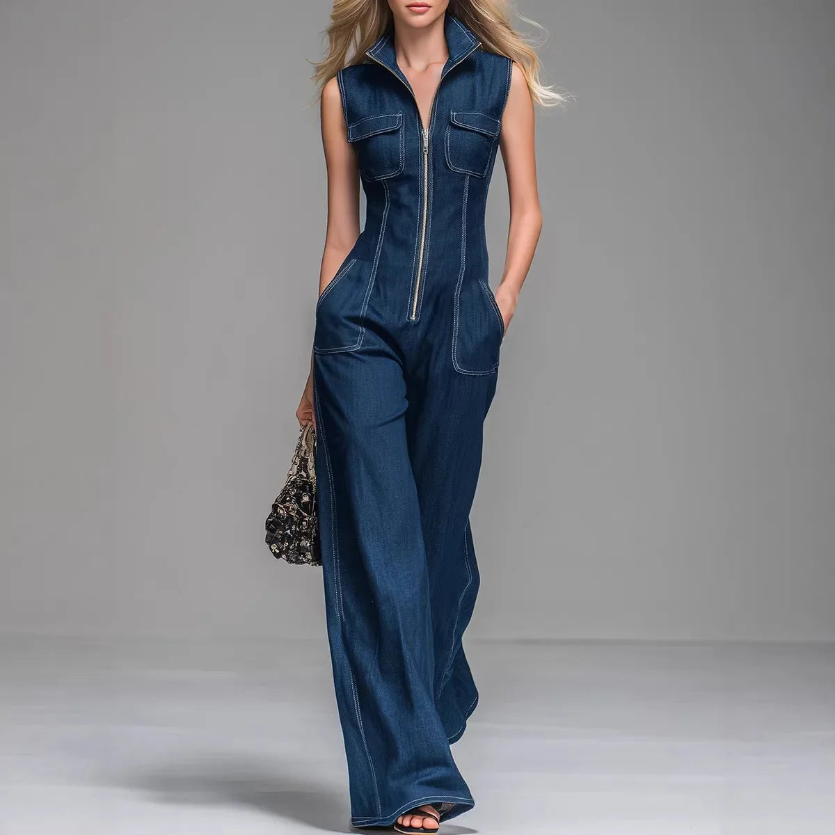 Isabella | Eleganter High Waist Denim Jumpsuit