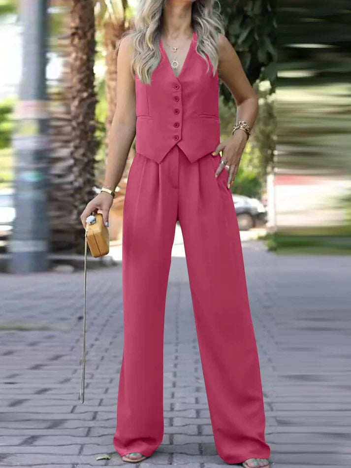 Celine | Stilvolles ärmellosem Blazer und Hose mit weitem Bein set