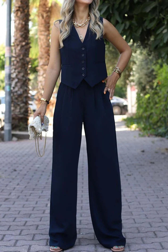 Celine | Stilvolles ärmellosem Blazer und Hose mit weitem Bein set