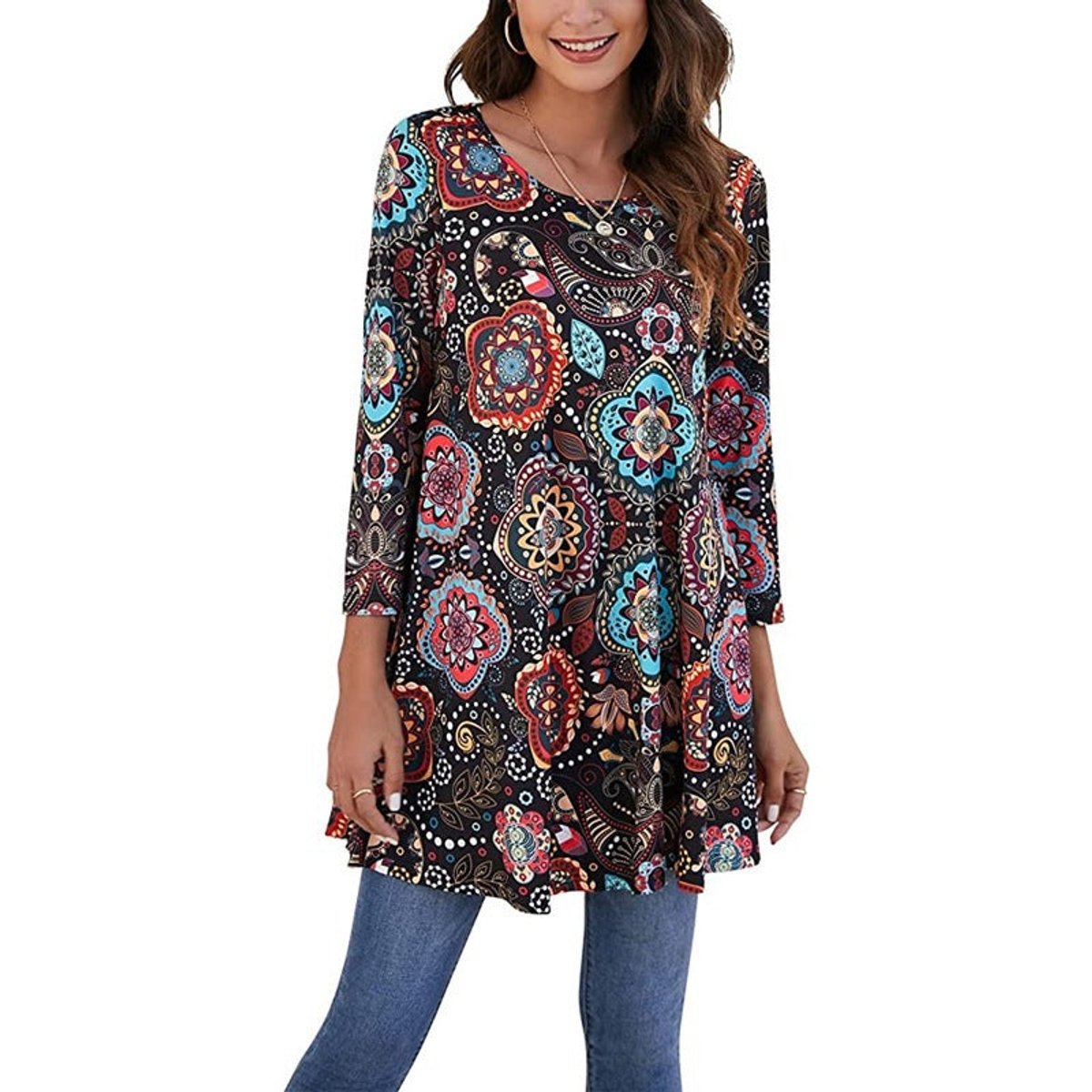 Amelie | Bequemes A-Linien Mandala-Tunika Oberteil