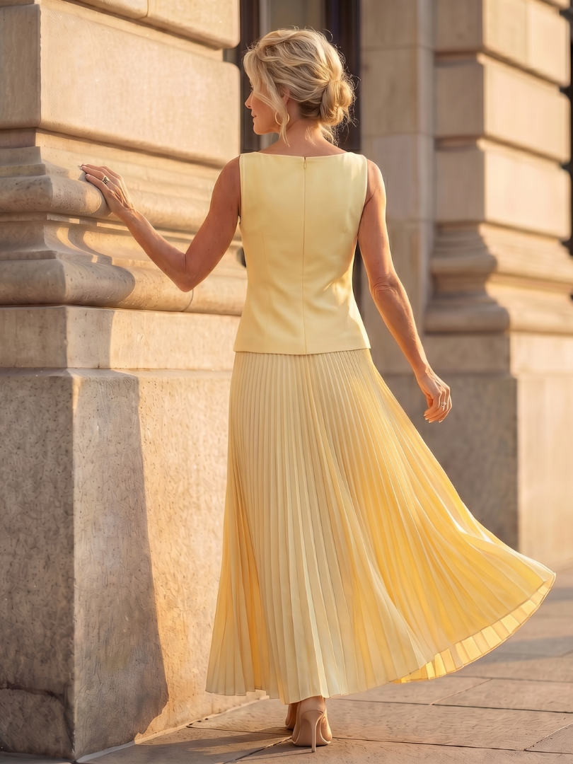 Rhodes | Midi Dress – Strukturiertes Oberteil mit Faltenrock
