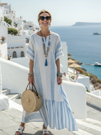 Freya | Leichtes und gestreiftes Maxikleid mit gerafftem Rock