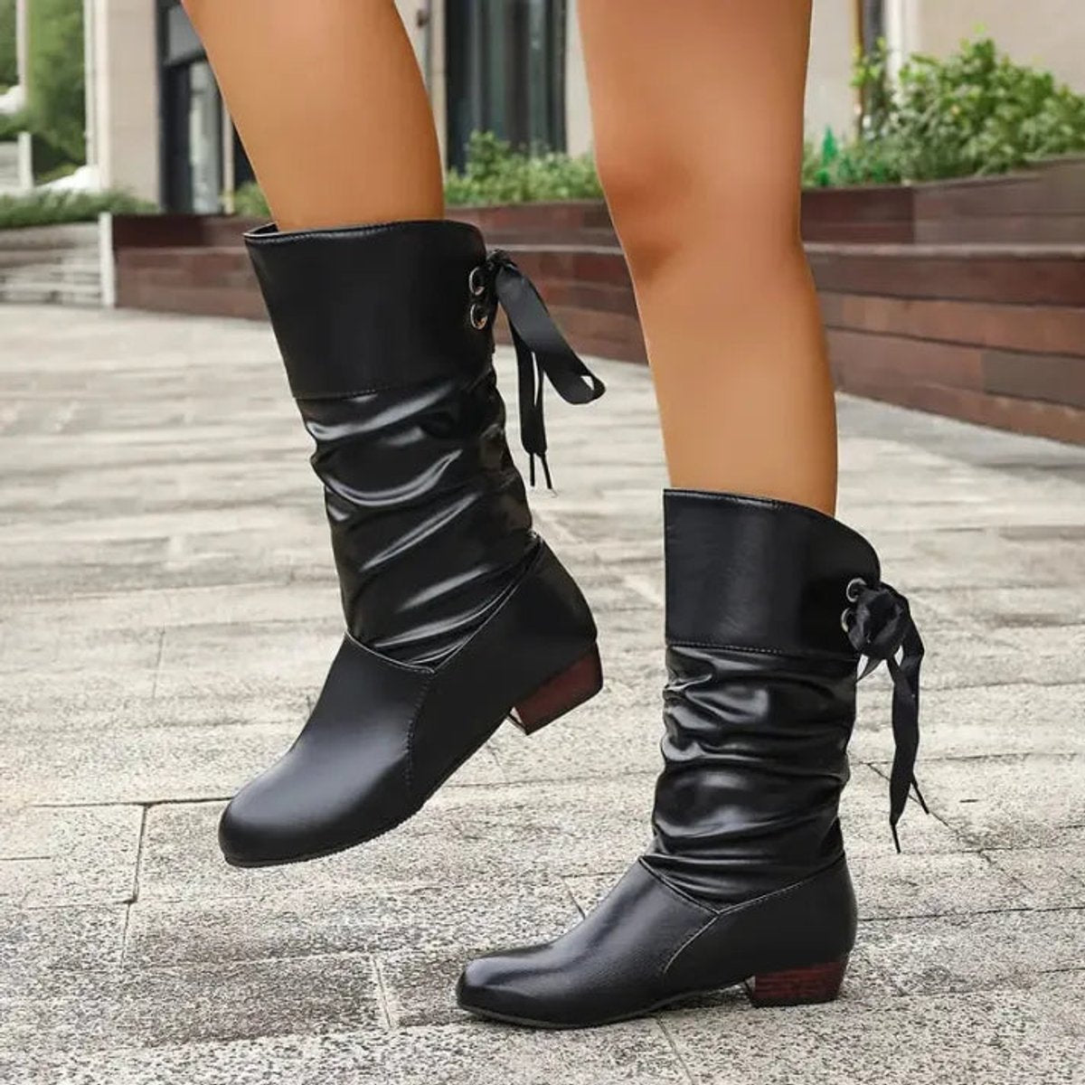 Valentina | Lässige Slouchy Schnürstiefeletten mit Blockabsatz