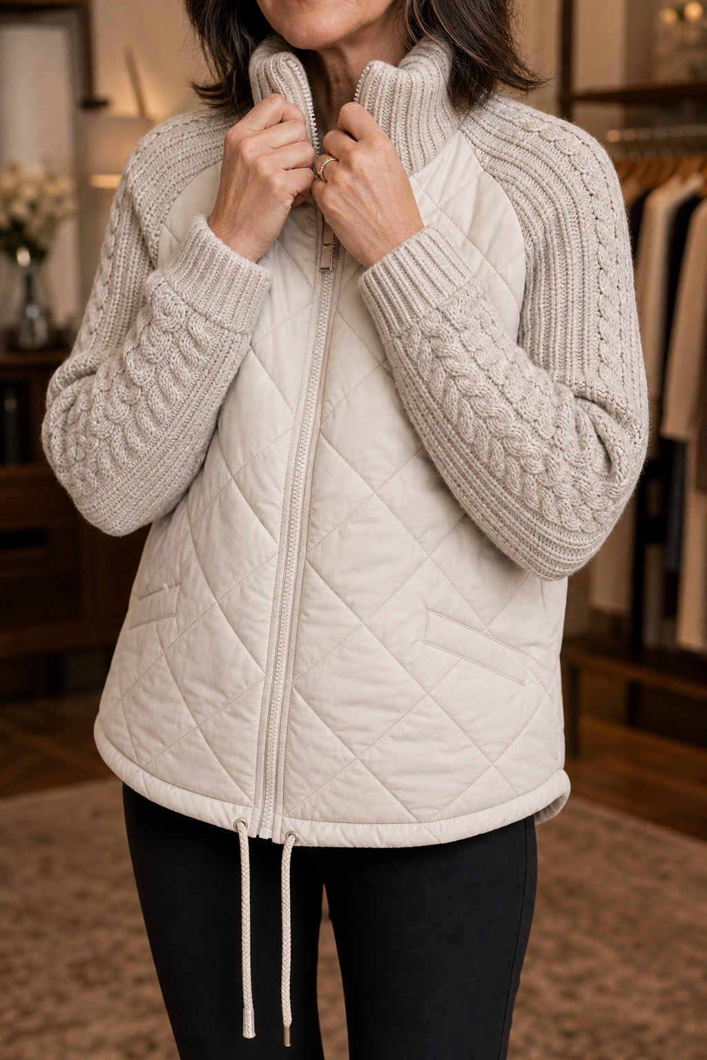 Knitpuff | Quilt Puffer Jacket met Gebreide Panelen