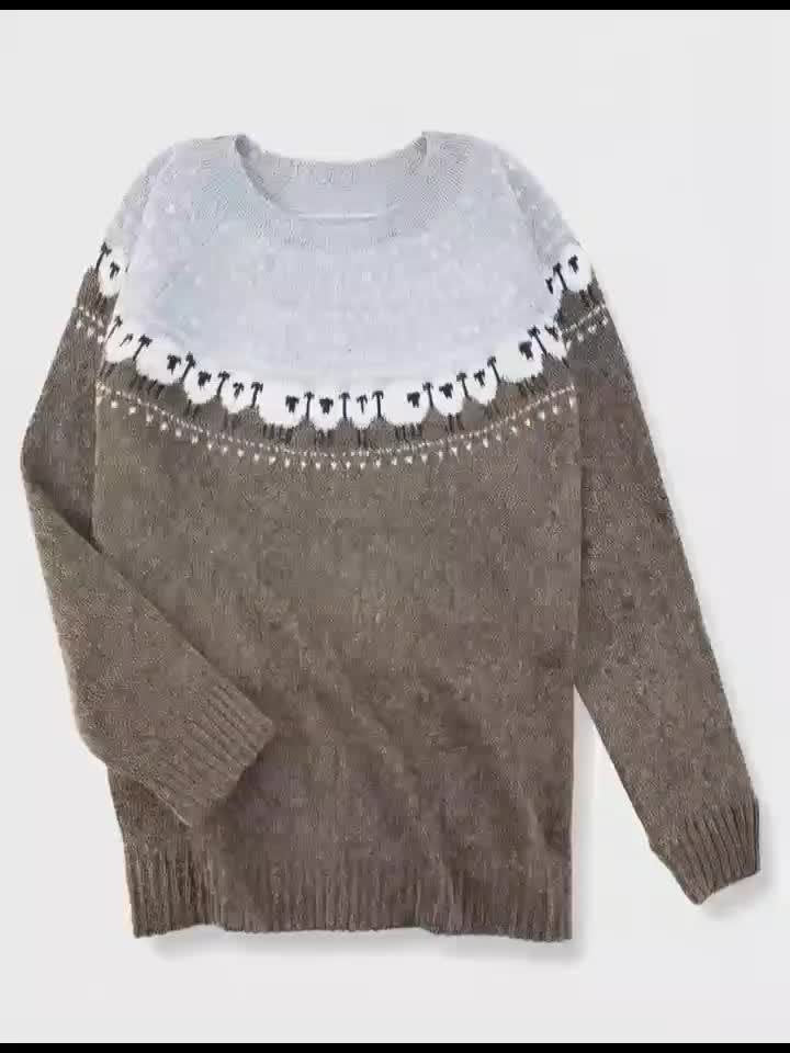 Helena | Gemütlicher und stilvoller Schafwolle Jacquard-Muster Strickpullover
