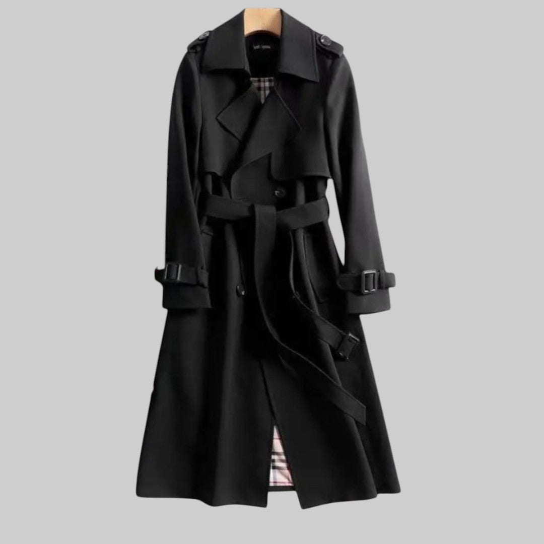 Evelyn | Langer und eleganter zweireihiger Damen Trenchcoat