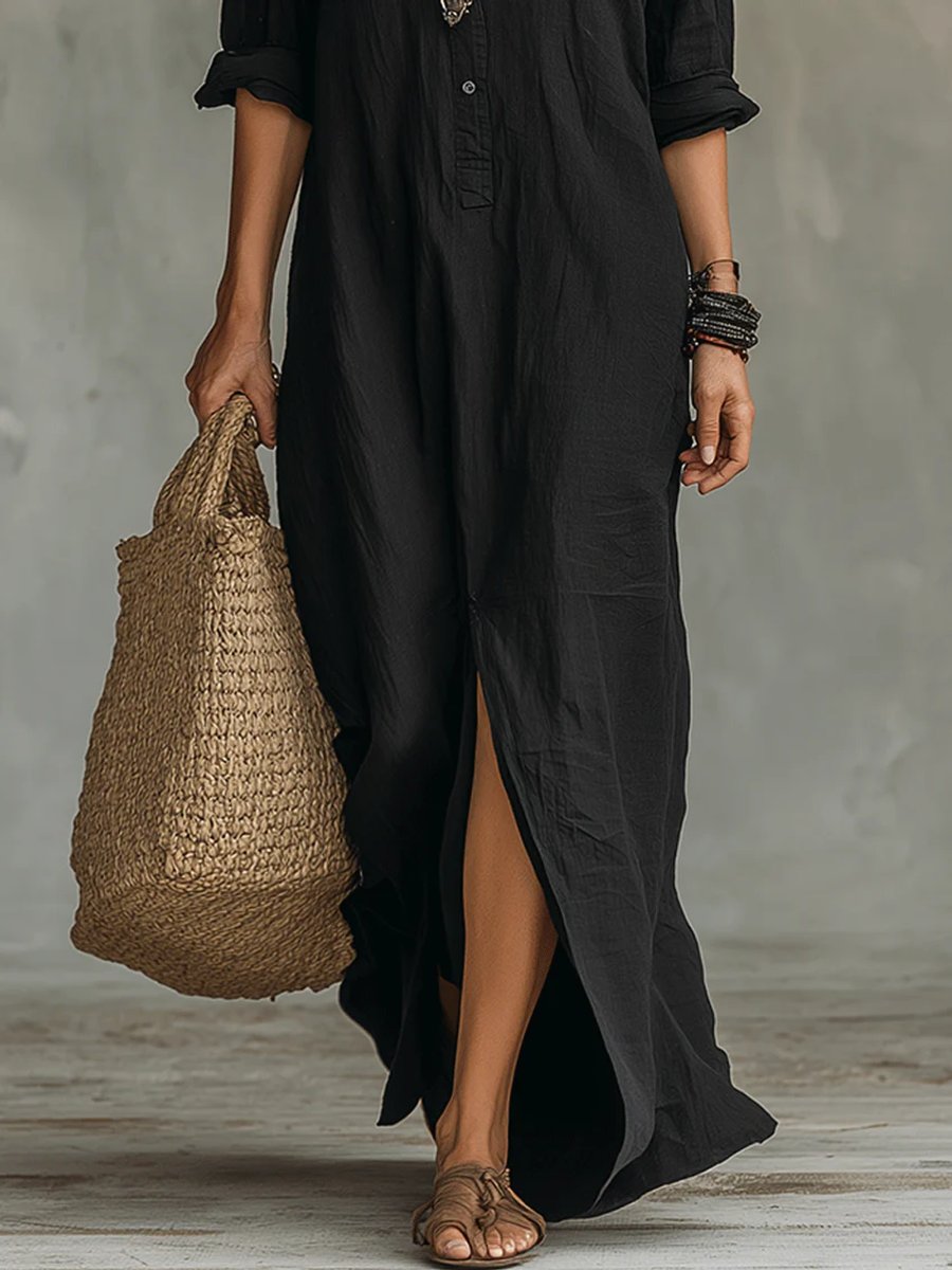 Emma | Stilvolles und vielseitiges Langarm Maxi Shirtkleid