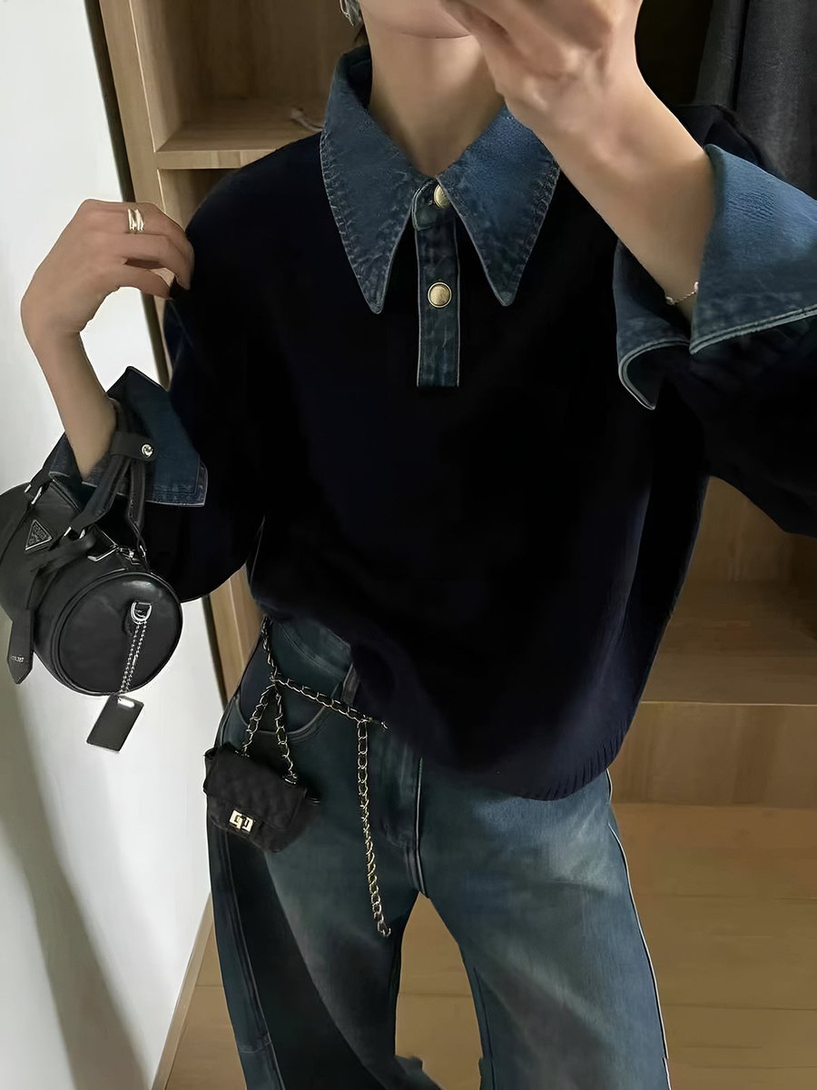 Franziska | Eleganter und stilvoller Damen Strickpullover mit Jeanskragen