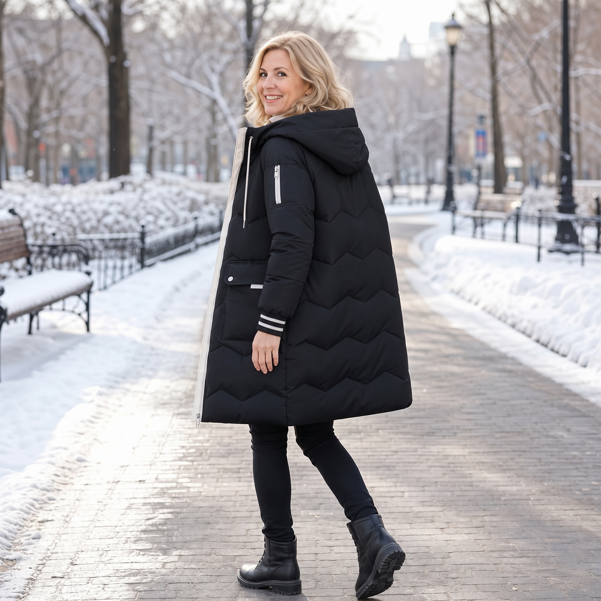 Cozyelle | Hooded Mid-Length Puffer Coat – Warm en Stijlvol voor Vrouwen