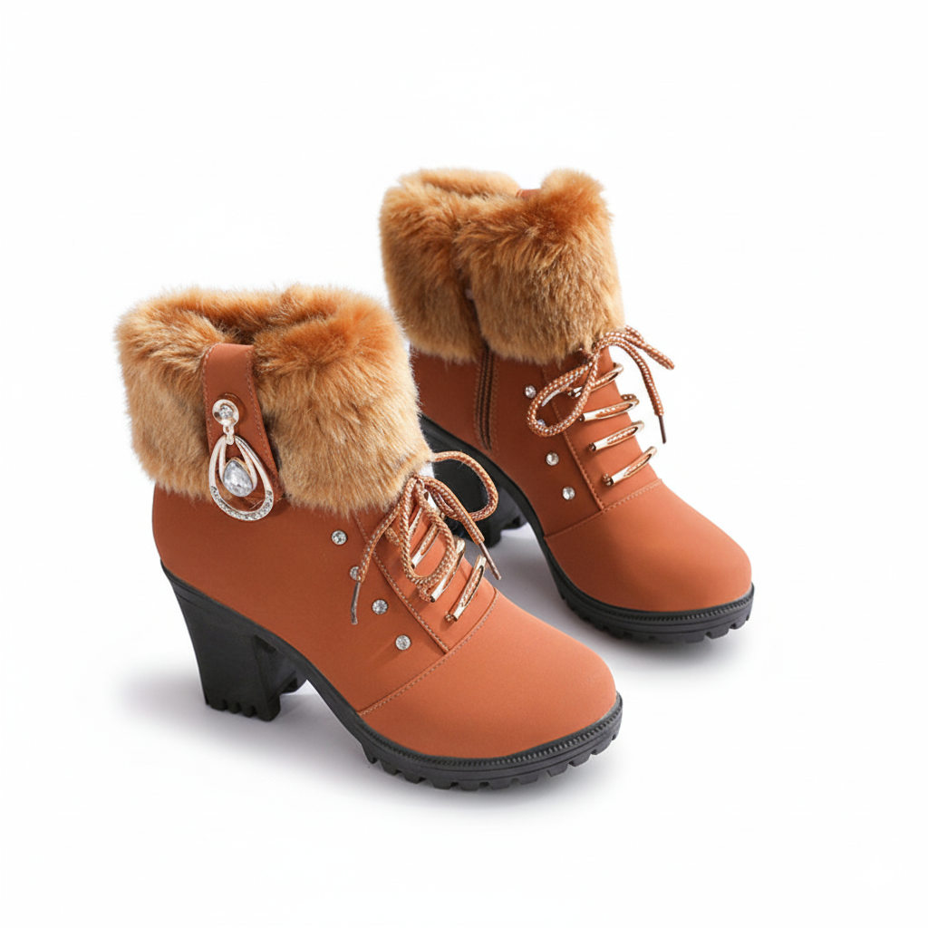 Velurea | Winter Boots – Elegante Kunstpelz Blockabsätze für Frauen