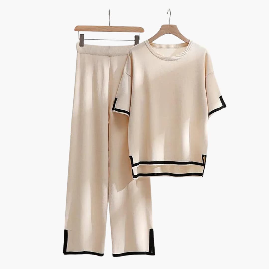 KnitStyle | Knit Set – Relaxed Short-Sleeve Top and Wide-Leg Trousers for Women