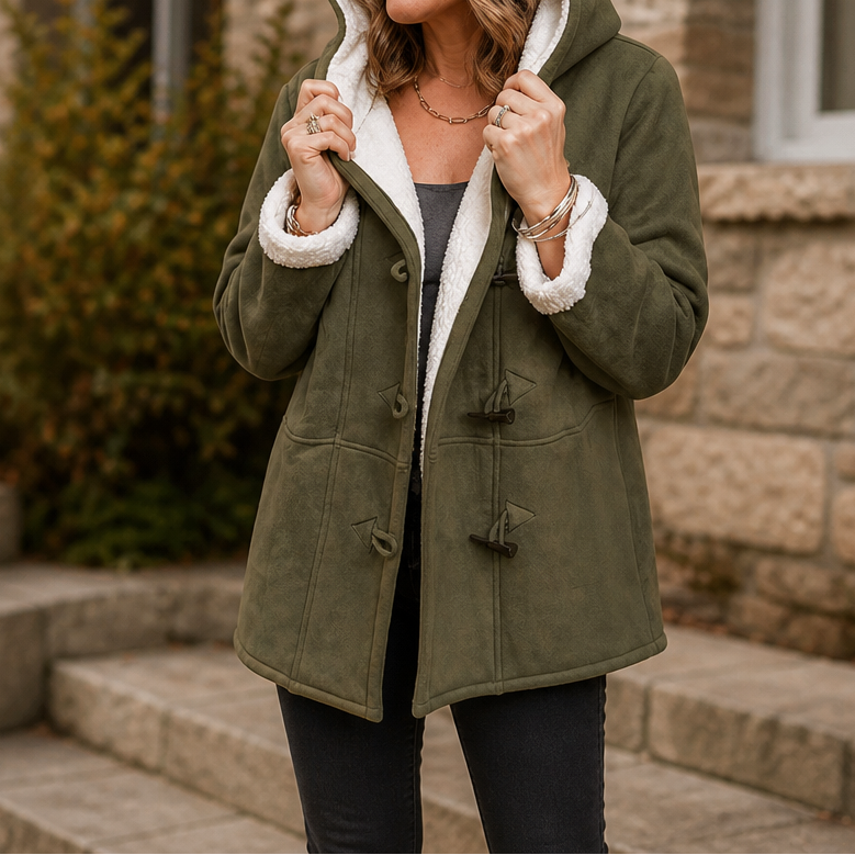 Plushbelle | Faux Shearling Hooded Winter Coat – Warm und Elegant