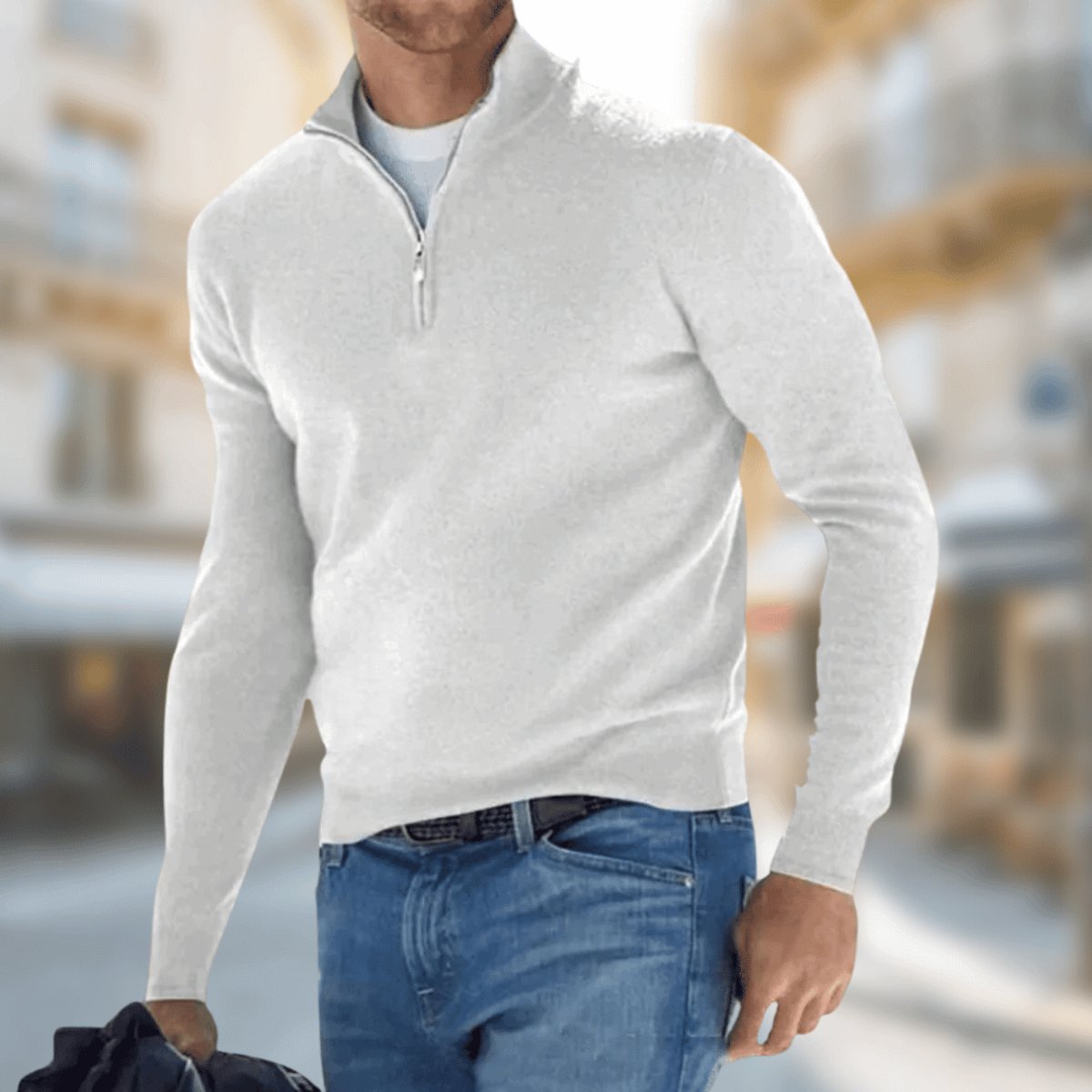 Maximilian | Leichter und stilvoller Viertelreißverschluss Strickpullover