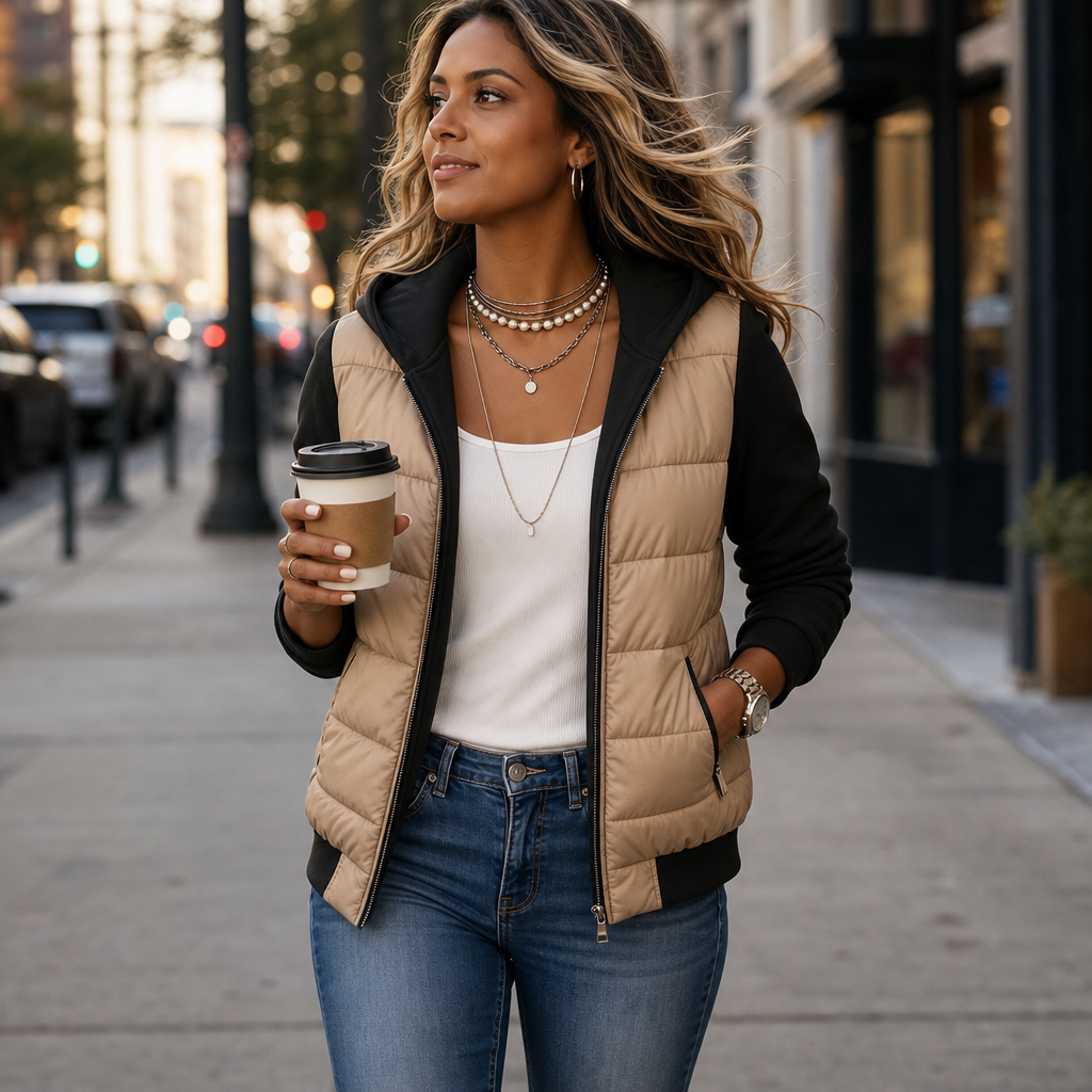 Coeza | Mixed-Media Puffer Jacket met Gebreide Mouwen