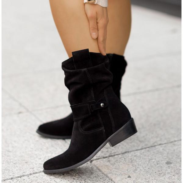 Juliane | Lässige Slouch Stiefeletten mit niedrigem Blockabsatz